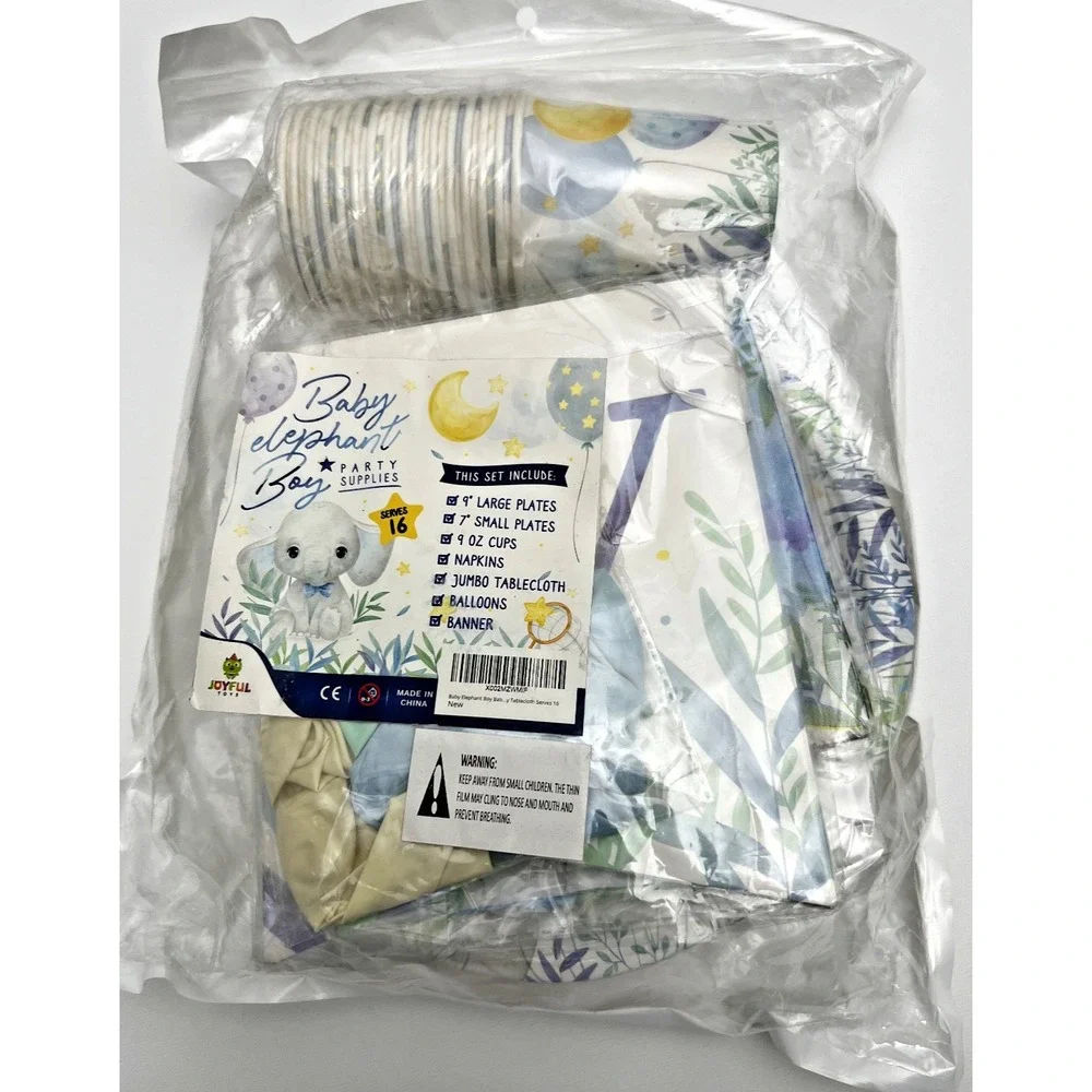 Elephant Baby Boy Shower‎ Party Supplies - Serves 16 - Blue Elephant Decorati...